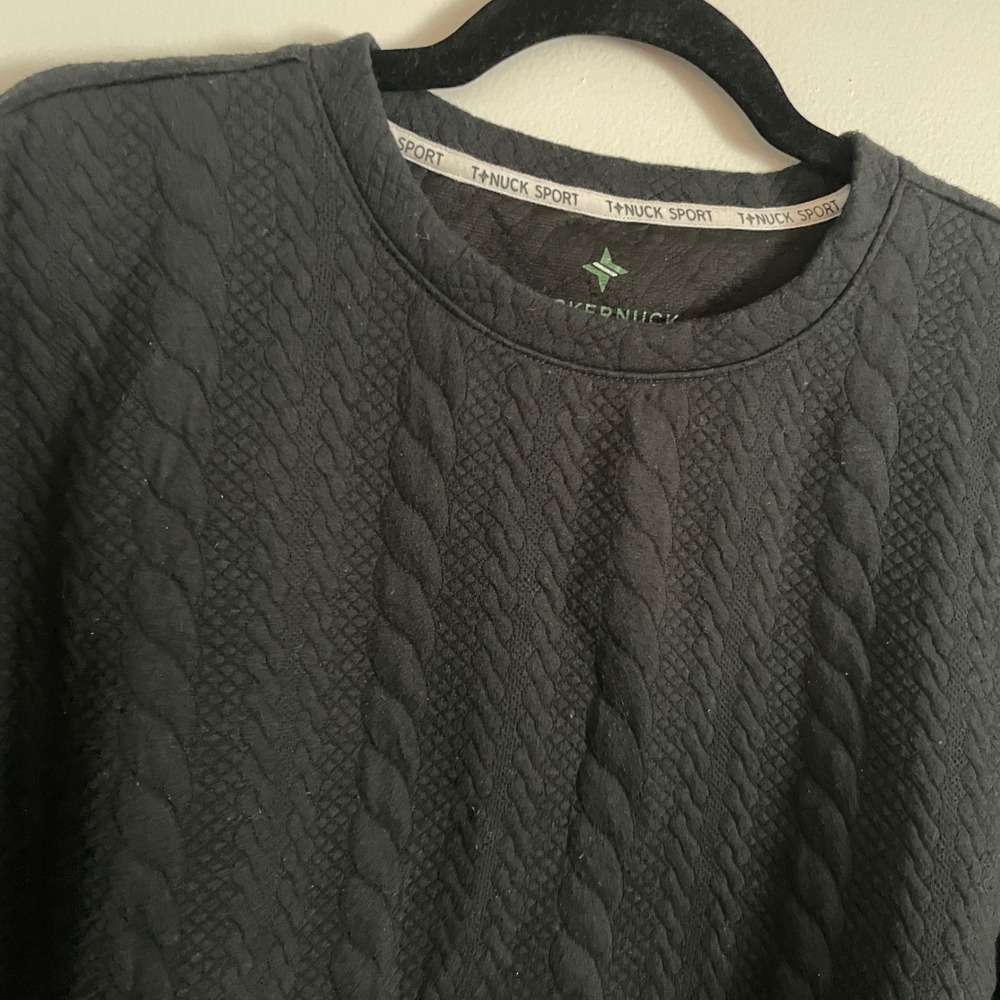 Tuckernuck Sport Pullover Women M/L Black Quilted Cable Knit Texture Athleisure